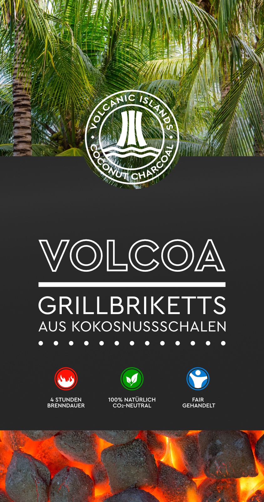 VOLCOA Grillbriketts aus Kokosnussschalen